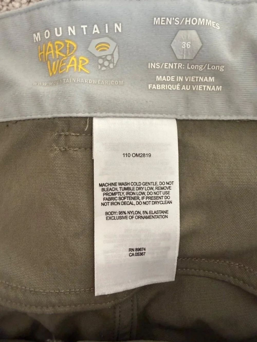 Mountain Hardwear Pants Mens Size 36 Long Nylon Blend Cargo Hiking Outdoors